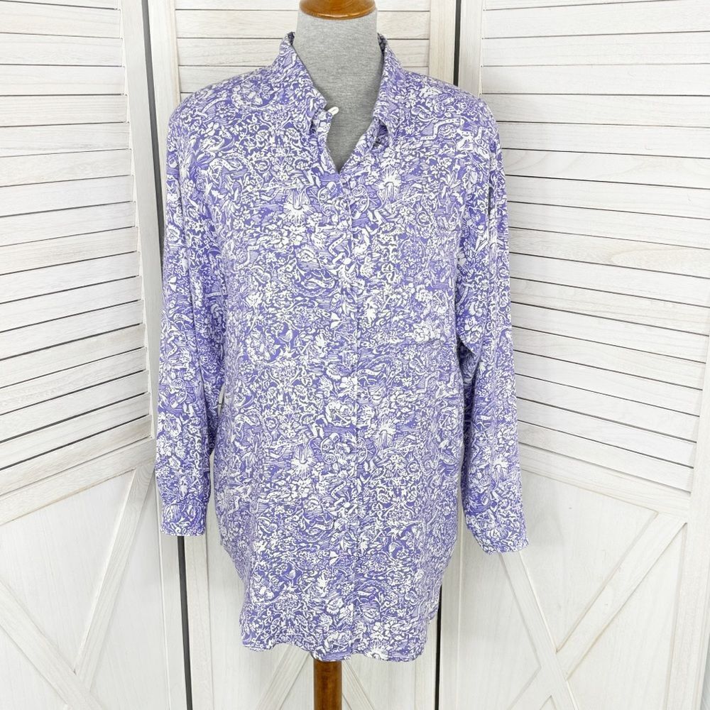 Premiere Vintage‎ 80s Floral Oversized Shirt Button Up Purple 8 Boyfriend